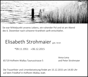 Traueranzeige von Elisabeth Strohmaier von  Wiesbaden komplett