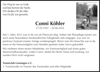Traueranzeige von Conni Köhler von Trauerportal Rhein Main Presse