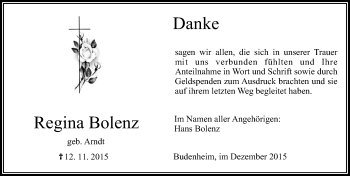 Traueranzeige von Regina Bolenz von  Allgemeine Zeitung Mainz