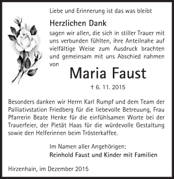 Traueranzeige von Maria Faust von  Sonntags Anzeiger