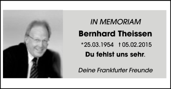 Traueranzeige von Bernhard Theissen von  Hofheimer Zeitung