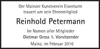 Traueranzeige von Reinhold Petermann von trauer.rmp.de