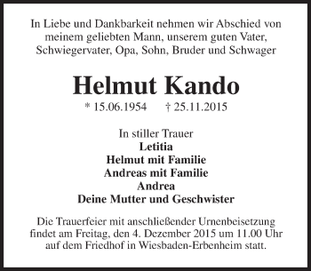 Traueranzeige von Helmut Kando von  Wiesbaden komplett