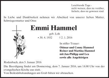 Traueranzeige von Emmi Hammel von  Kreisanzeiger
