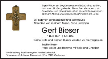 Traueranzeige von Gert Bieser von Trauerportal Rhein Main Presse