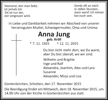 Traueranzeige von Anna Jung von  Gießener Anzeiger