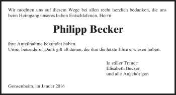 Traueranzeige von Philipp Becker von  Allgemeine Zeitung Mainz