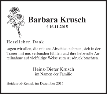Traueranzeige von Barbara Krusch von  Wiesbaden komplett