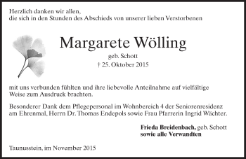 Traueranzeige von Margarete Wölling von  Wiesbaden komplett