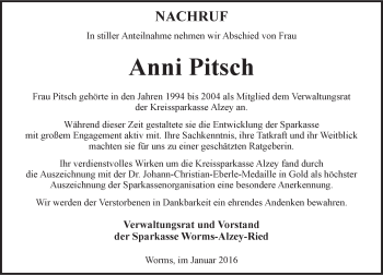 Traueranzeige von Anni Pitsch von trauer.rmp.de