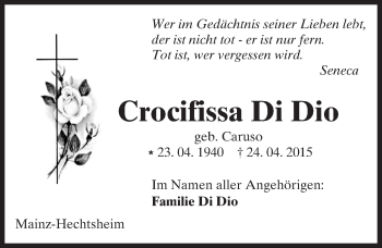 Traueranzeige von Crocifissa Di Dio von  Allgemeine Zeitung Mainz