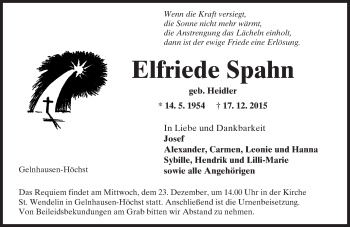 Traueranzeige von Elfriede Spahn von  Gelnhäuser Tageblatt
