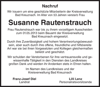 Traueranzeige von Susanne Rautenstrauch von trauer.rmp.de