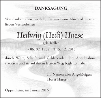 Traueranzeige von Hedwig Haese von  Landskrone