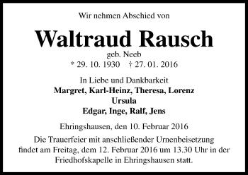 Traueranzeige von Waltraud Rausch von VRM Trauer