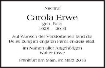 Traueranzeige von Carola Erwe von  Camberger Anzeiger
