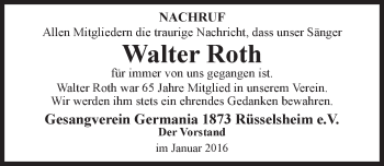 Traueranzeige von Walter Roth von trauer.rmp.de