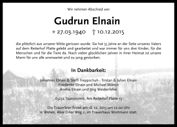 Traueranzeige von Gudrun Elnain von  WK-UTA/Aar-Bote