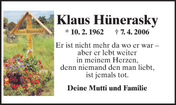 Traueranzeige von Klaus Hünerasky von  Allgemeine Zeitung Mainz