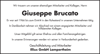 Traueranzeige von Giuseppe Brucato von  Bürstädter Zeitung
