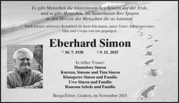 Traueranzeige von Eberhard Simon von  Sonntags Anzeiger