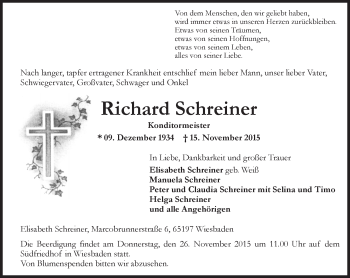 Traueranzeige von Richard Schreiner von  Wiesbaden komplett
