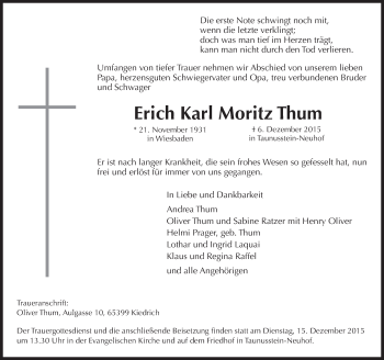 Traueranzeige von Erich Karl Moritz Thum von  Wiesbaden komplett
