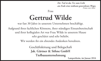 Traueranzeige von Gertrud Wilde von  Bürstädter Zeitung