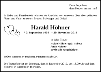 Traueranzeige von Harald Höhner von  Wiesbaden komplett