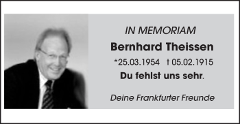 Traueranzeige von Bernhard Theissen von  Hofheimer Zeitung
