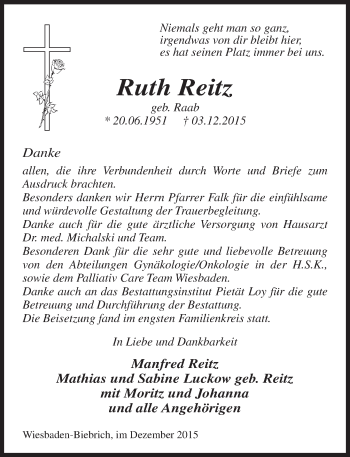 Traueranzeige von Ruth Reitz von  Wiesbaden komplett