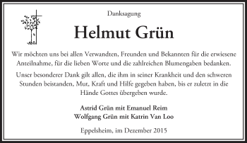 Traueranzeige von Helmut Grün von  Allgemeine Zeitung Alzey