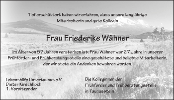 Traueranzeige von Friederike Wähner von trauer.rmp.de