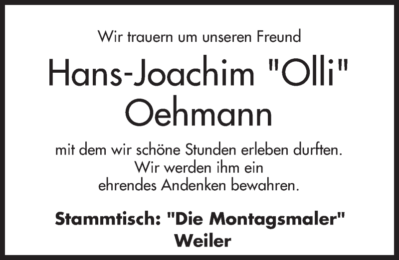 Traueranzeige für Hans-Joachim Oehmann vom 02.01.2016 aus trauer.rmp.de