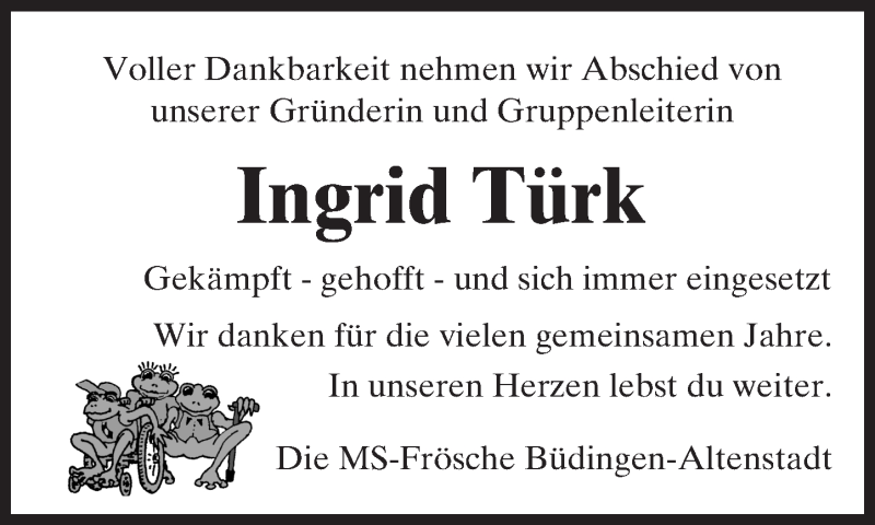  Traueranzeige für Ingrid Türk vom 03.12.2015 aus  Kreisanzeiger