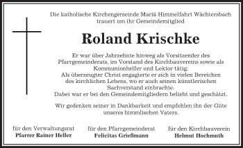 Traueranzeige von Roland Krischke von  Gelnhäuser Tageblatt