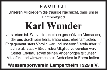 Traueranzeige von Karl Wunder von  Bürstädter Zeitung