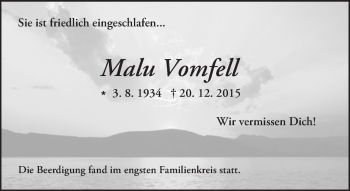 Traueranzeige von Malu Vomfell von  Wiesbaden komplett