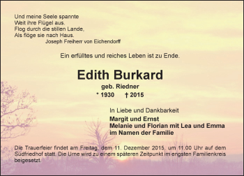 Traueranzeige von Edith Burkard von  Wiesbaden komplett