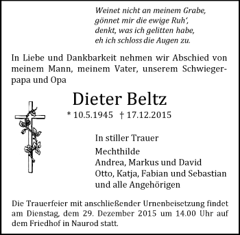 Traueranzeige von Dieter Beltz von  Wiesbaden komplett