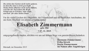 Traueranzeige von Elisabeth Zimmermann von  Bürstädter Zeitung
