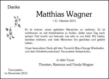 Traueranzeige von Matthias Wagner von  Wiesbaden komplett