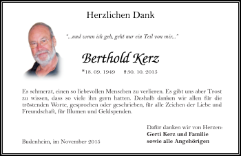 Traueranzeige von Berthold Kerz von  Allgemeine Zeitung Mainz