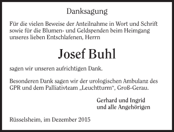 Traueranzeige von Josef Buhl von  Mainspitze
