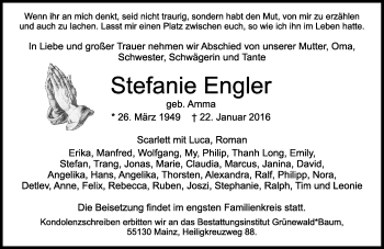 Traueranzeige von Stefanie Engler von  Wiesbaden komplett