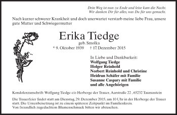 Traueranzeige von Erika Tiedge von  Wiesbaden komplett
