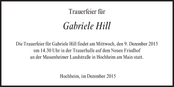Traueranzeige von Gabriele Hill von  Wiesbaden komplett