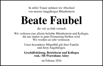 Traueranzeige von Beate Faubel von trauer.rmp.de