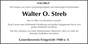 Traueranzeige von Walter Streb von  Gelnhäuser Tageblatt