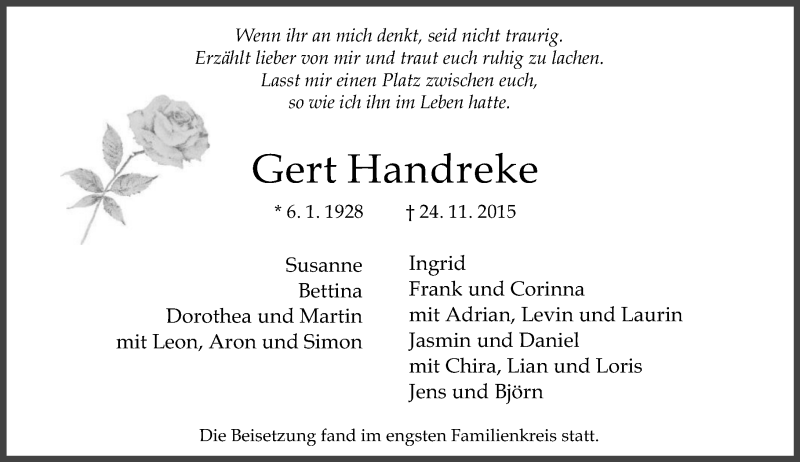  Traueranzeige für Gert Handreke vom 05.12.2015 aus  Wiesbaden komplett